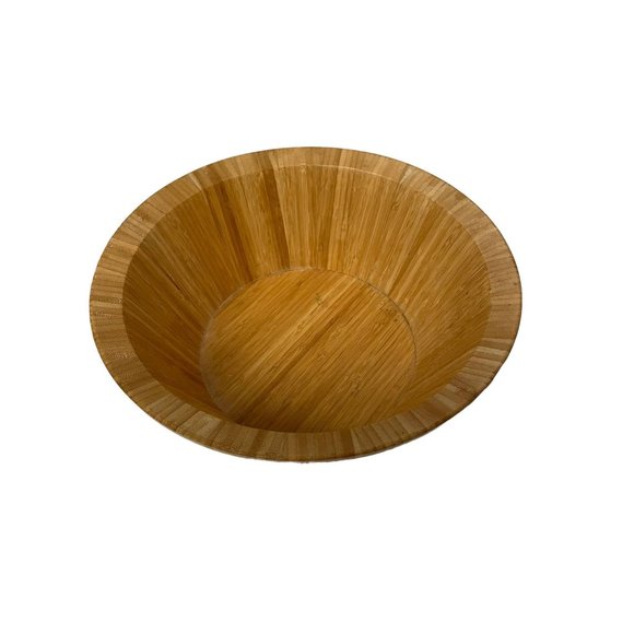 Hand Crafted Lightweight Natural Bamboo Flared Salad Bowl 4.5" H x 12" W - Picture 3 of 7